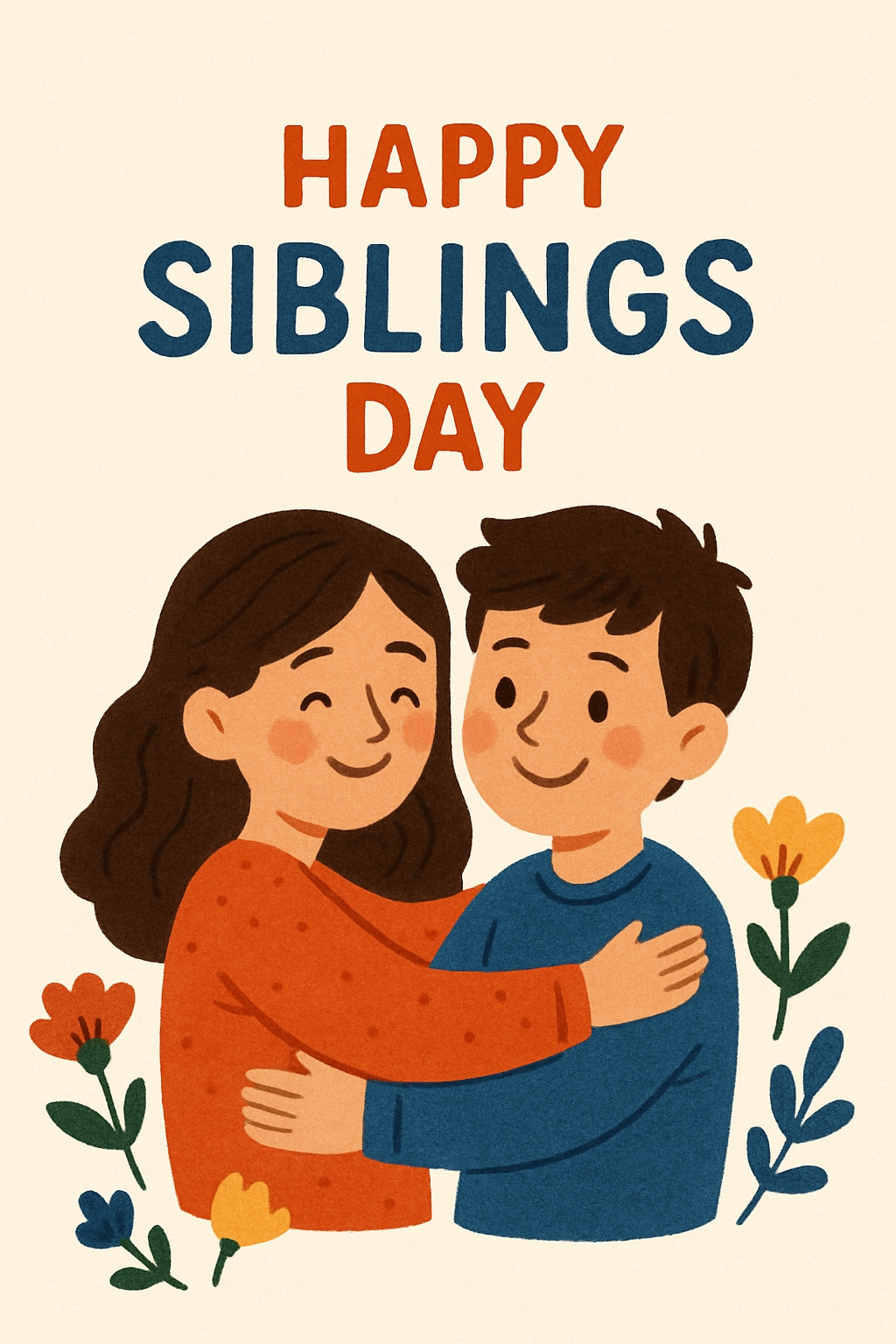 Whimsical Sibling's Day Illustration with Loving Characters Card