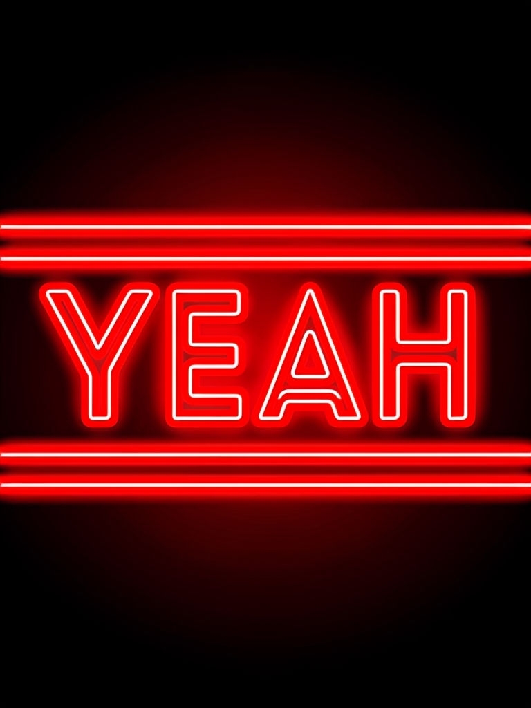 Bold Red Neon 'YEAH' Sign Against Black Background Poster