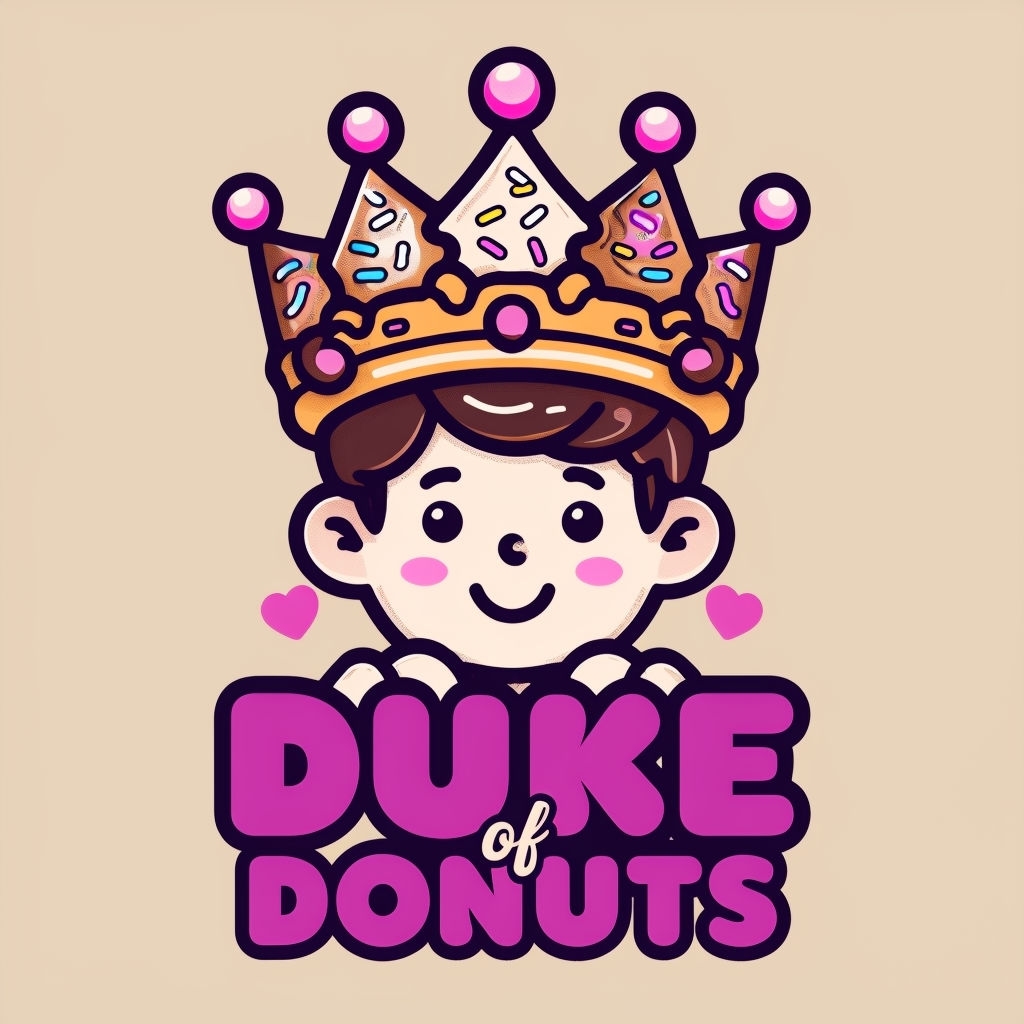 Cheerful Duke of Donuts Cartoon Logo Design with Crown