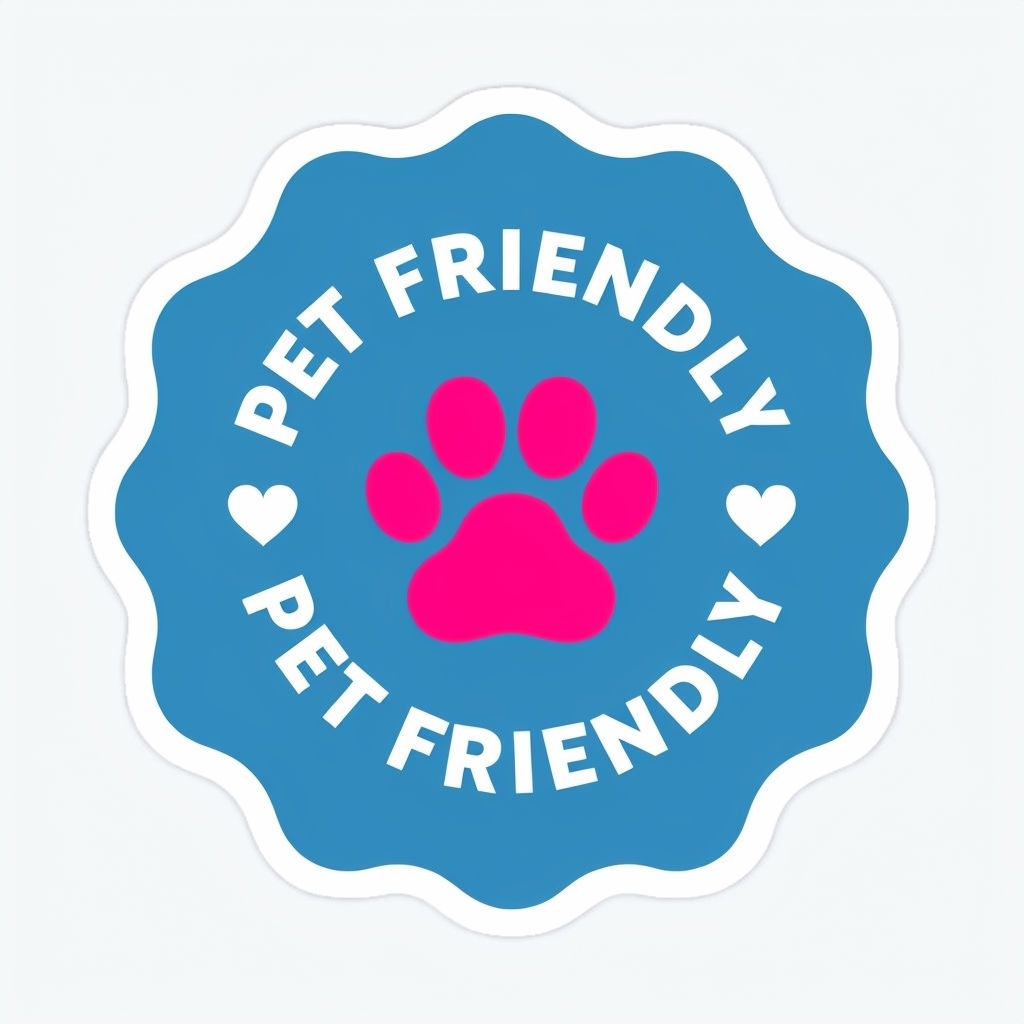 Pet Friendly Logo with Paw Print and Hearts Sticker