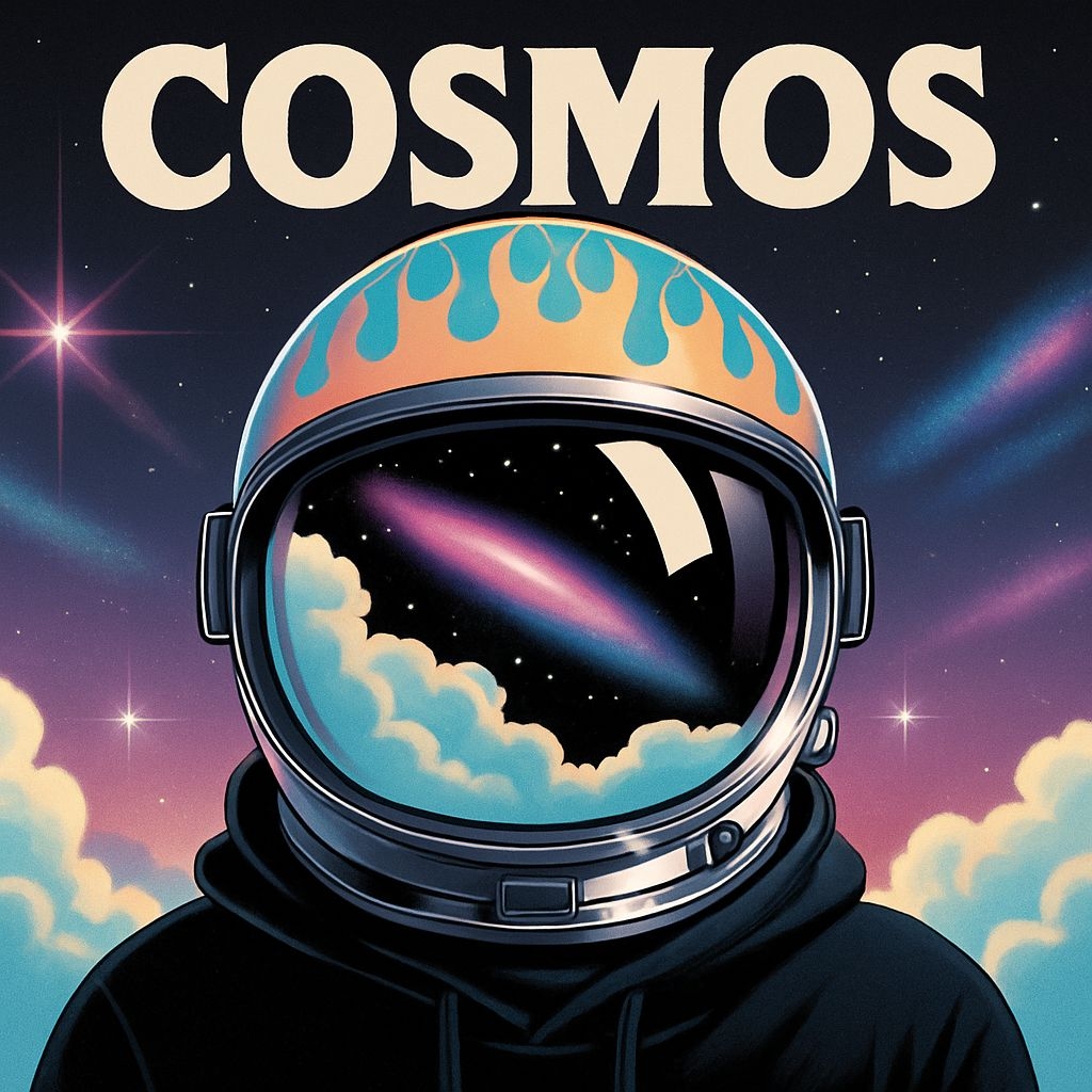 Surreal Astronaut with Cosmic Reflection and Retro Helmet Spotify Album Cover