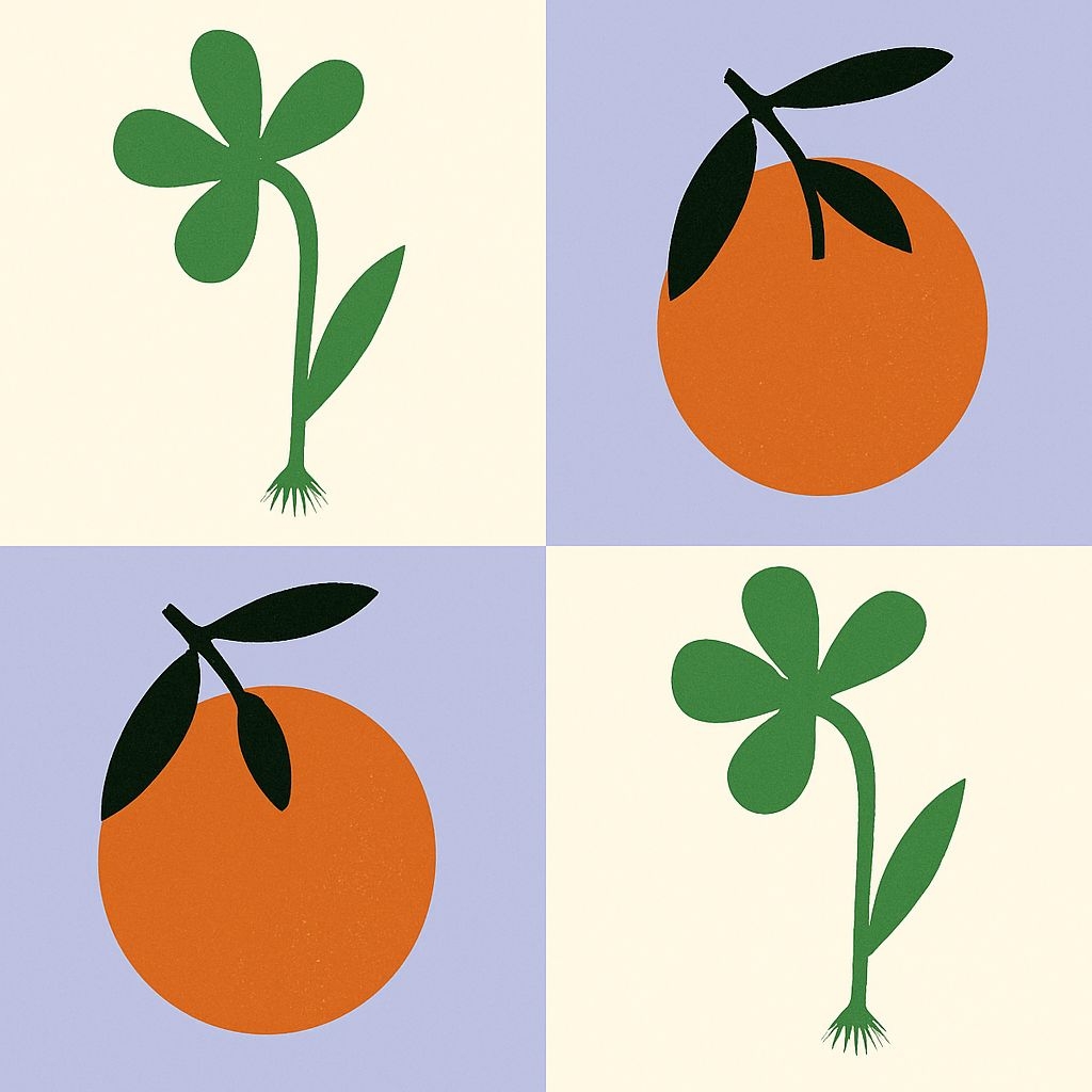 Minimalist Symmetrical Plant and Fruit Illustration Seamless Pattern