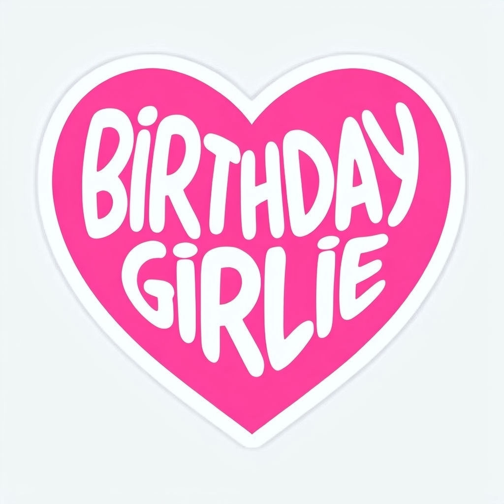 Vibrant Pink Heart Birthday Girlie Text Sticker