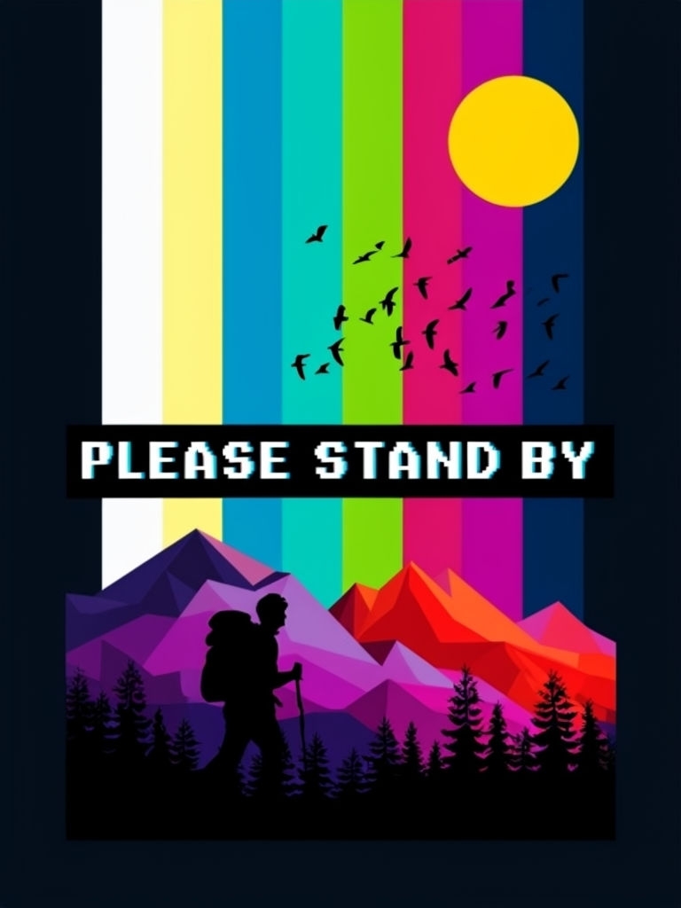 Vibrant Minimalist Hiker Outdoor Scene with Retro Text Poster