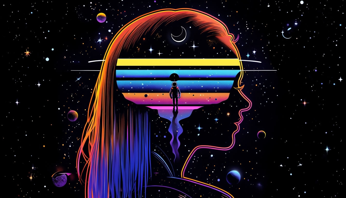 Surreal Woman Silhouette with Cosmic Landscape Virtual Background