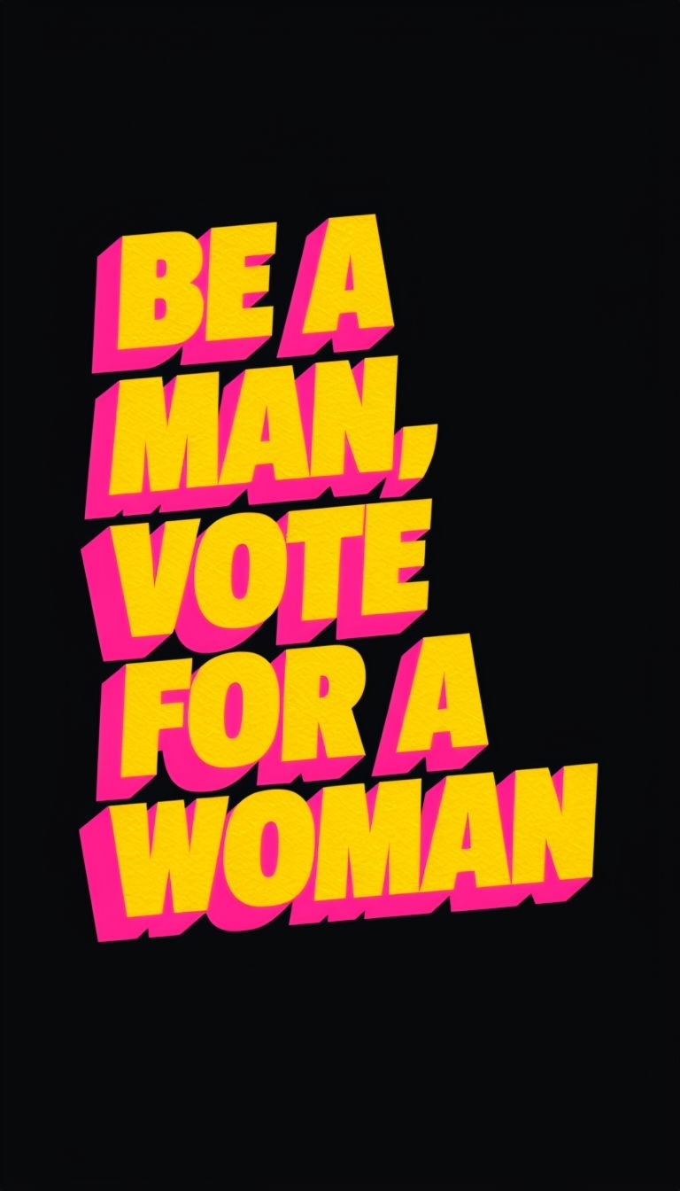 Bold 3D Typography "Be a Man, Vote for a Woman" Poster