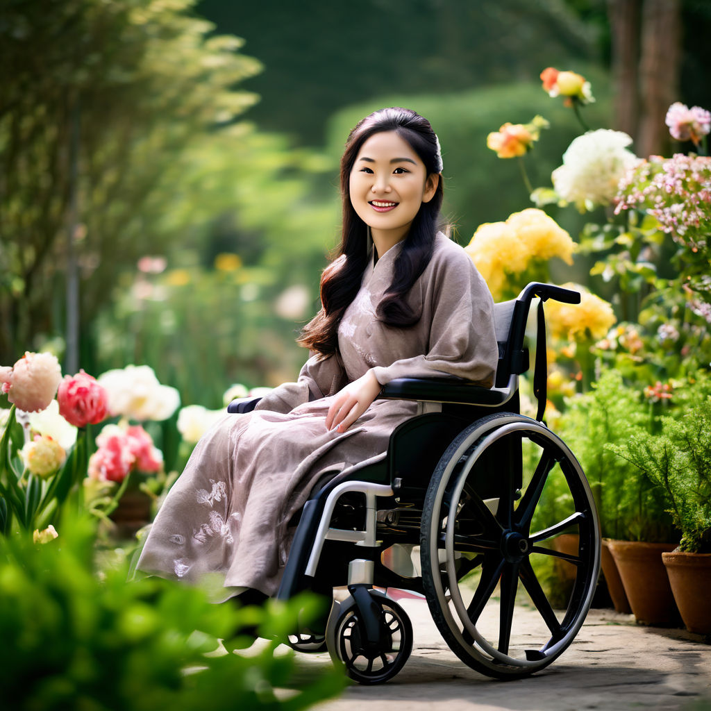 A young Chinese lady with a physical disability in a wheelch... by Amar ...