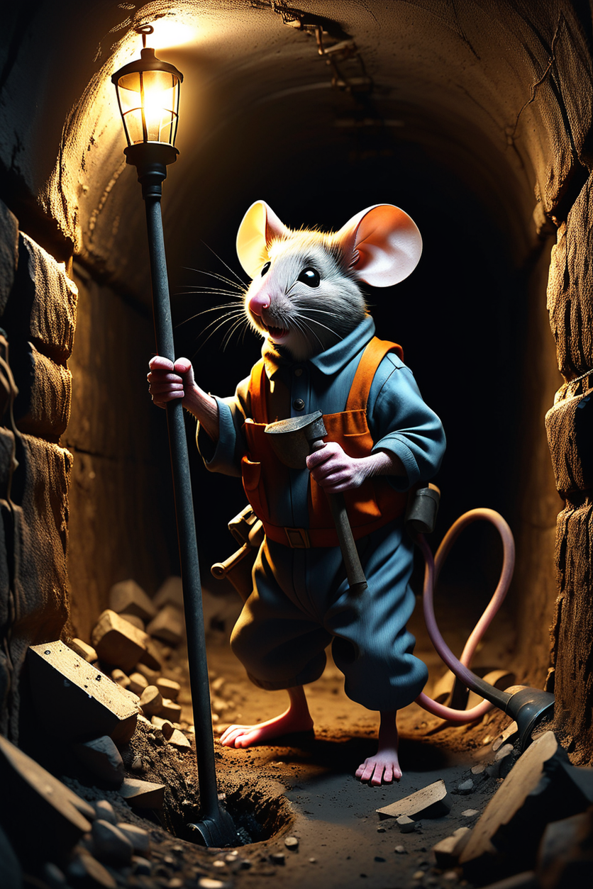 Mice in prison uniforms work diligently with spades and a mi... by Ralf ...