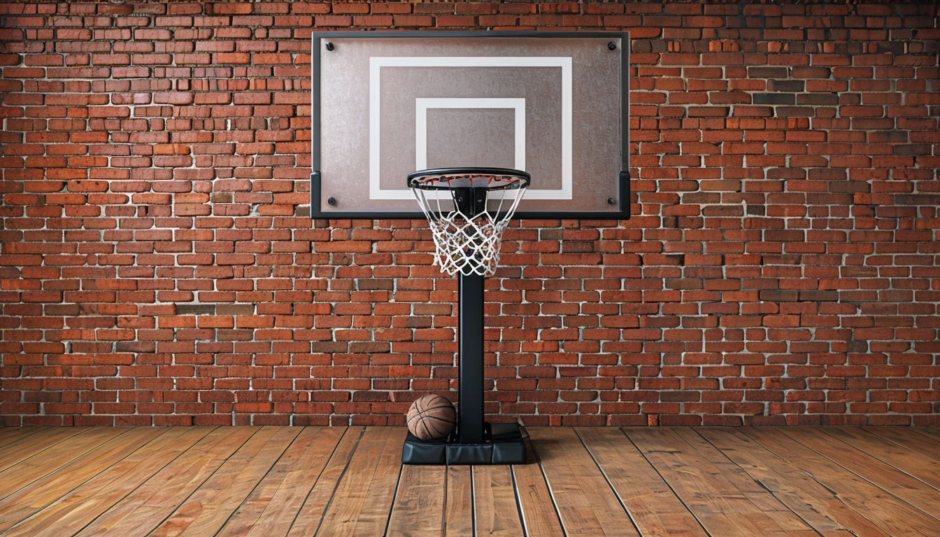 Indoor Basketball Hoop with Red Brick Wall Virtual Background
