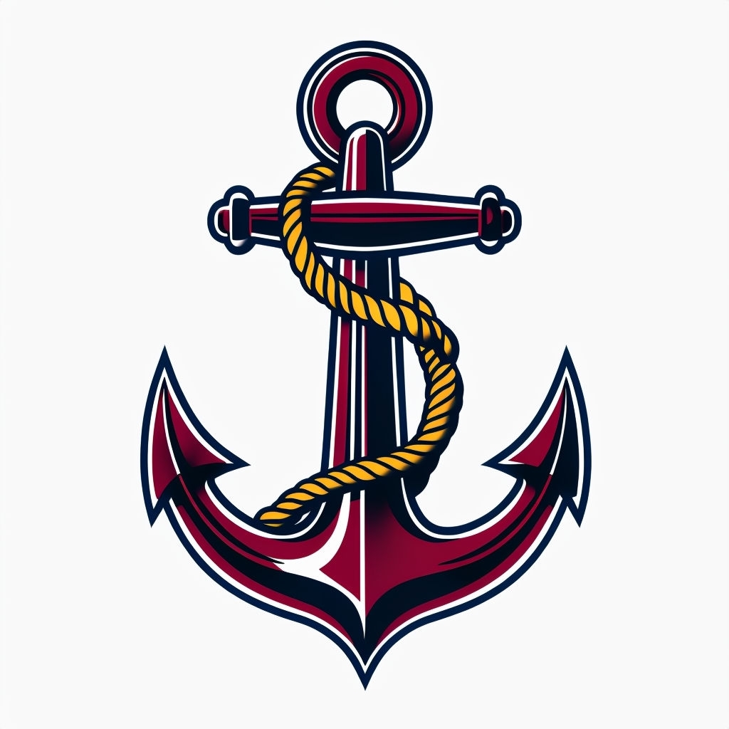 Traditional Tattoo Anchor Design with Crimson and Blue Details Sticker