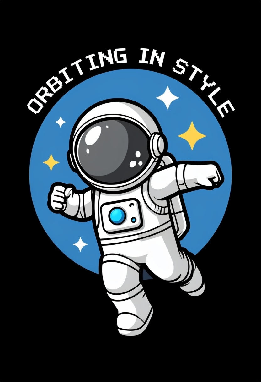 Dancing Astronaut with Orbiting in Style Text T-Shirt