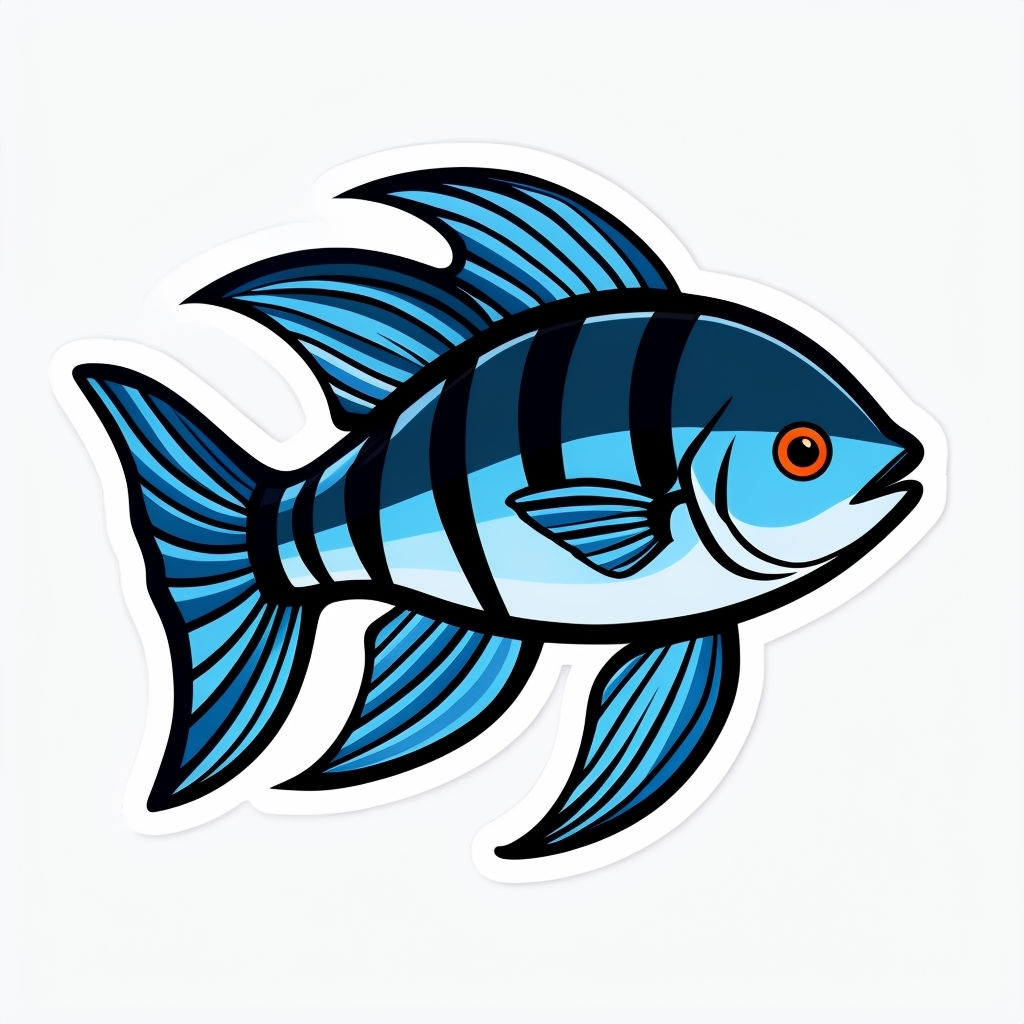 Cute Cartoon Blue Fish Illustration with Playful Design Sticker