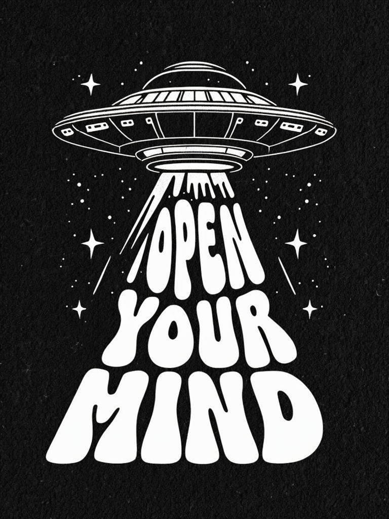 Open Your Mind Retro Flying Saucer Graphic Poster