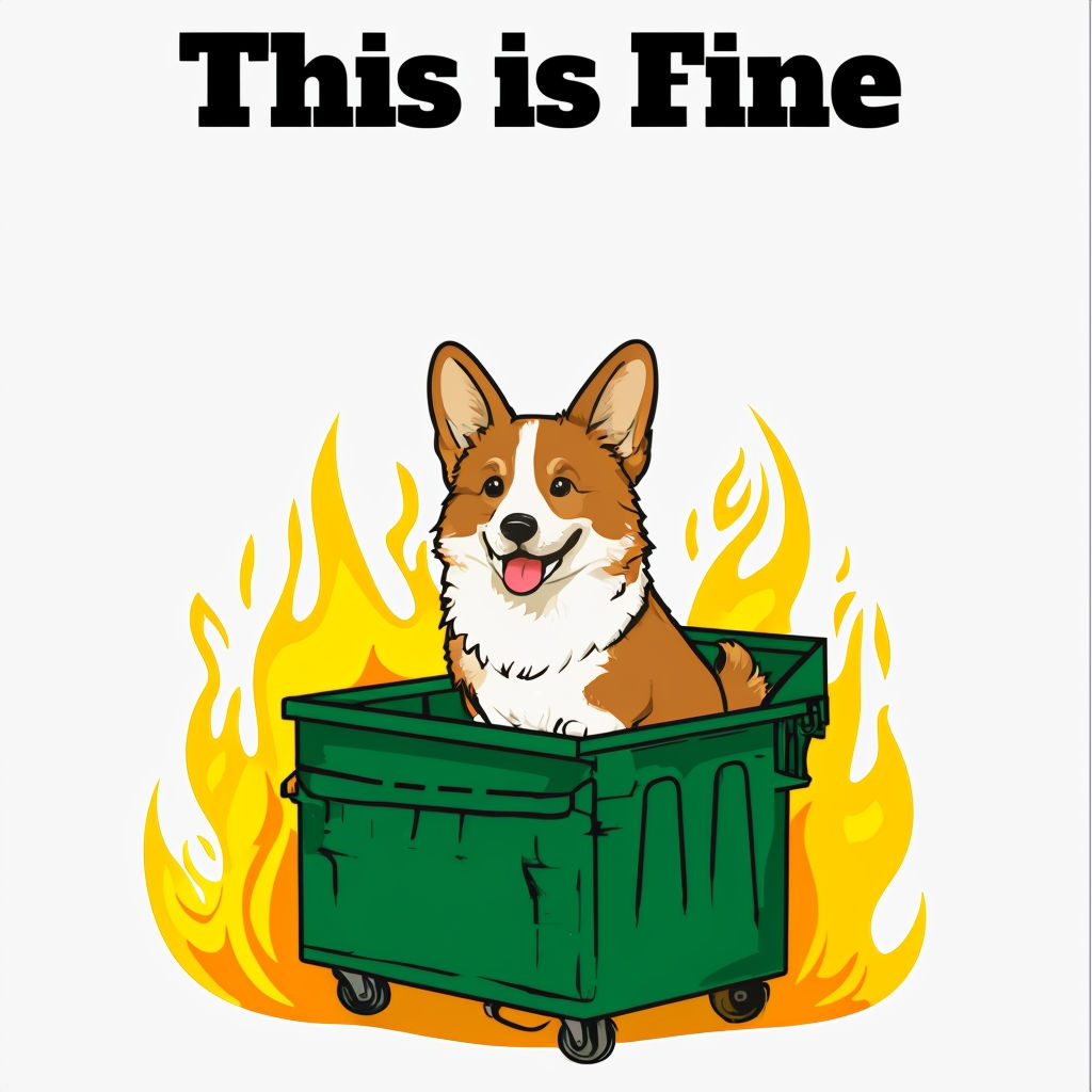 Happy Corgi in Dumpster 