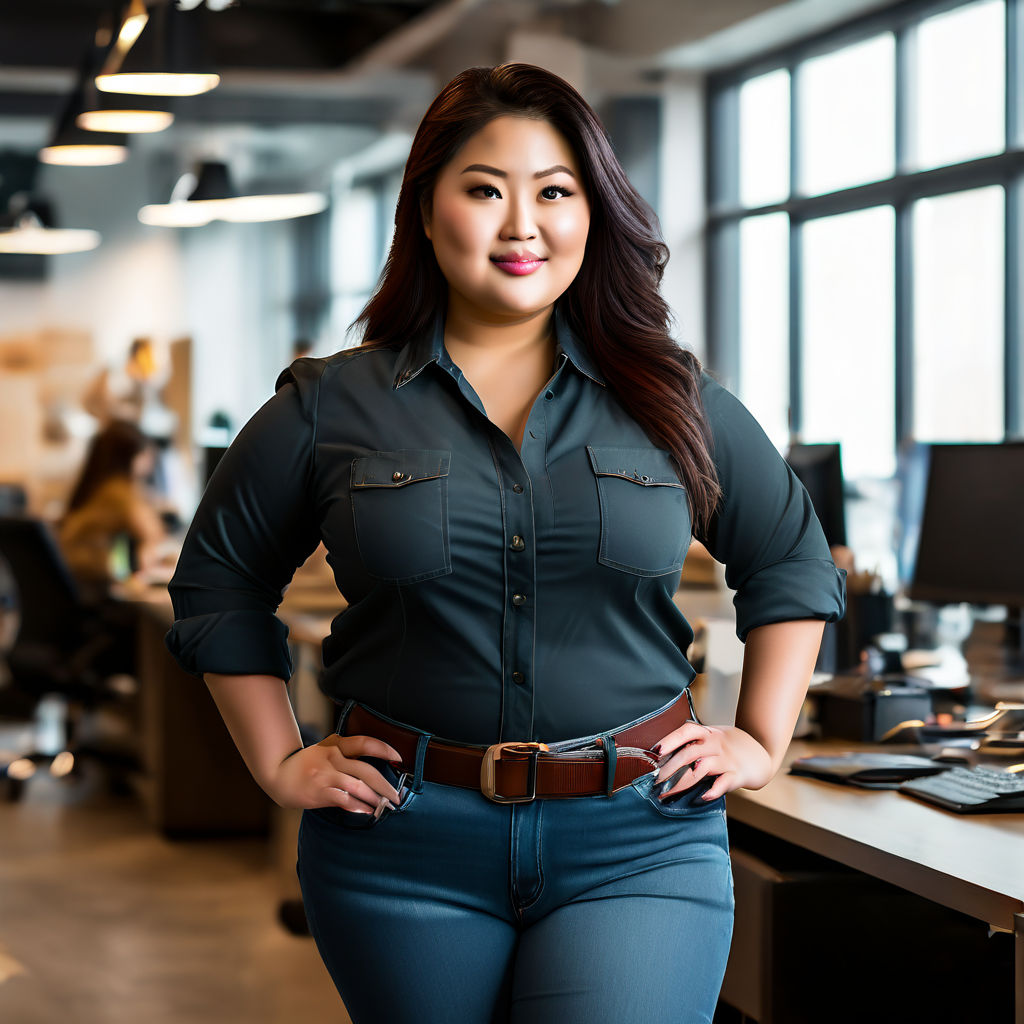 An extremely obese Asian woman messy hair