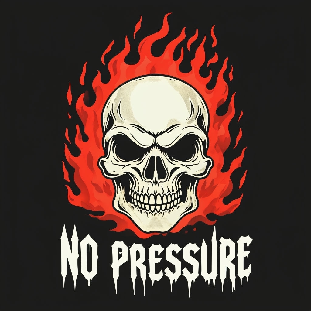 Flaming Skull with NO PRESSURE Gothic Text T-shirt
