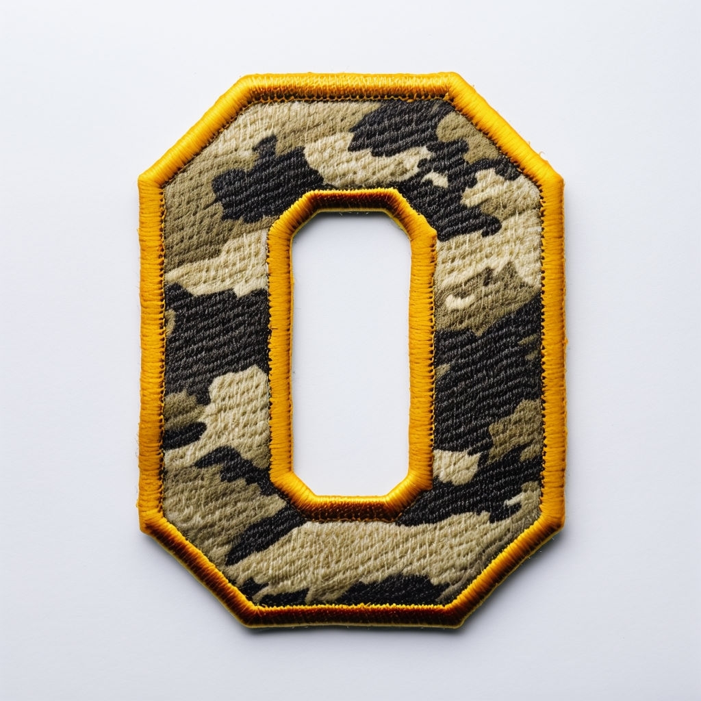 Camouflage Letter O Patch with Gold Embroidery Sticker