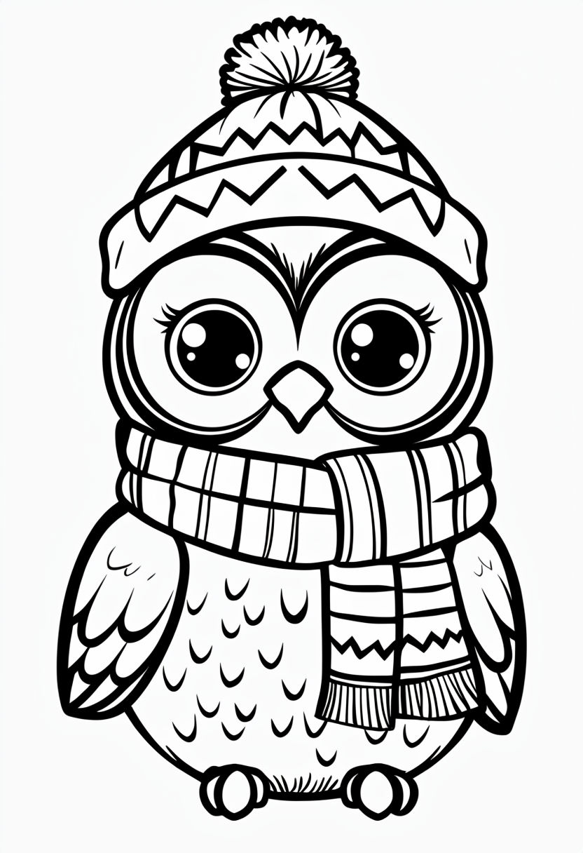 Cute Cartoon Owl Line Drawing for Coloring Book Pages