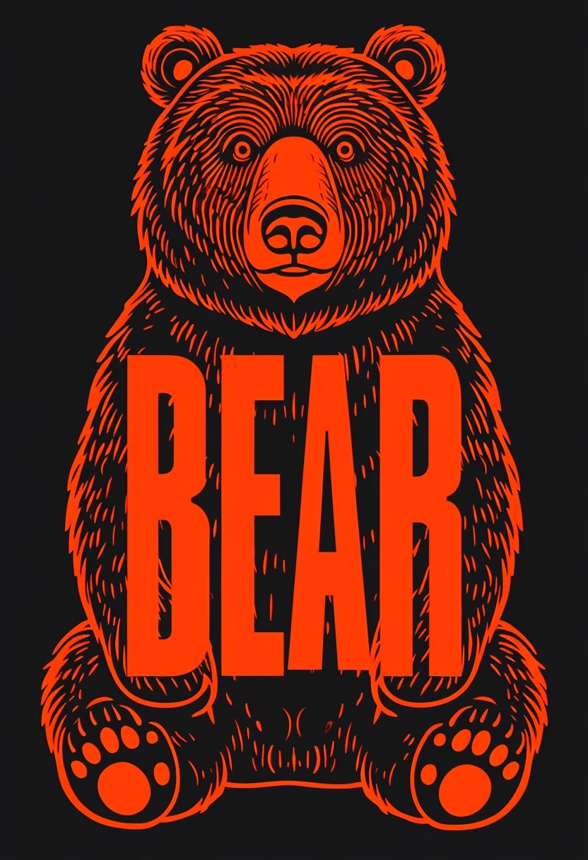 Bold Orange Bear Graphic Design Illustration T-Shirt