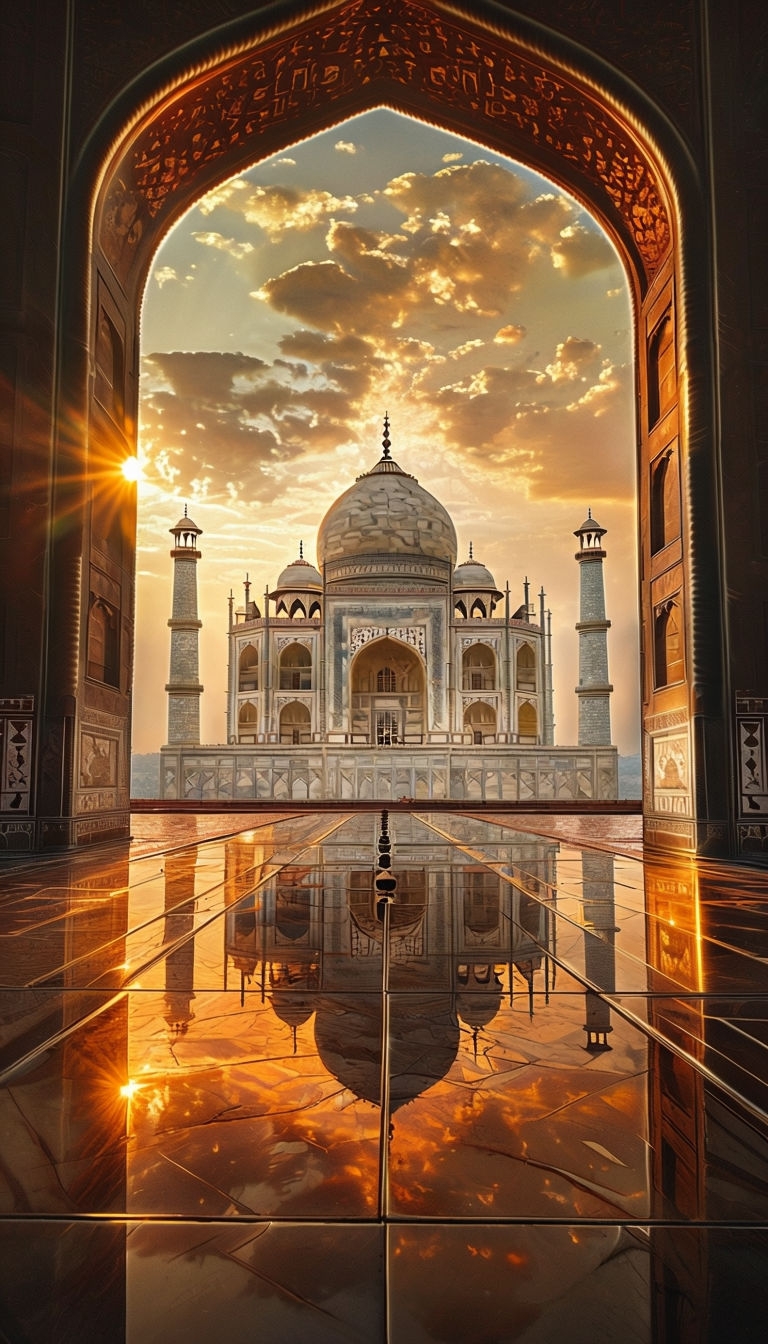 Majestic Taj Mahal Sunset View Through Ornate Archway Photo Phone Case Cover