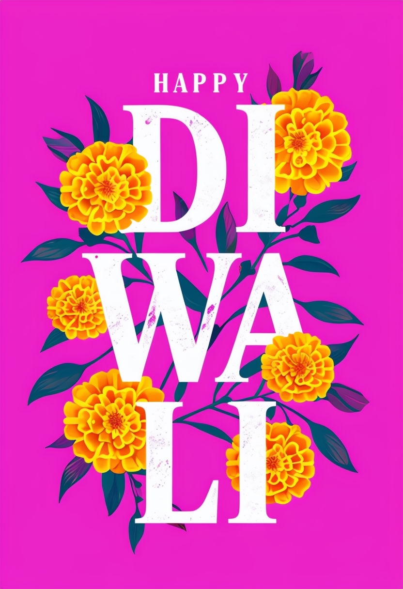 Vibrant Happy Diwali Floral Greeting Card Design Poster