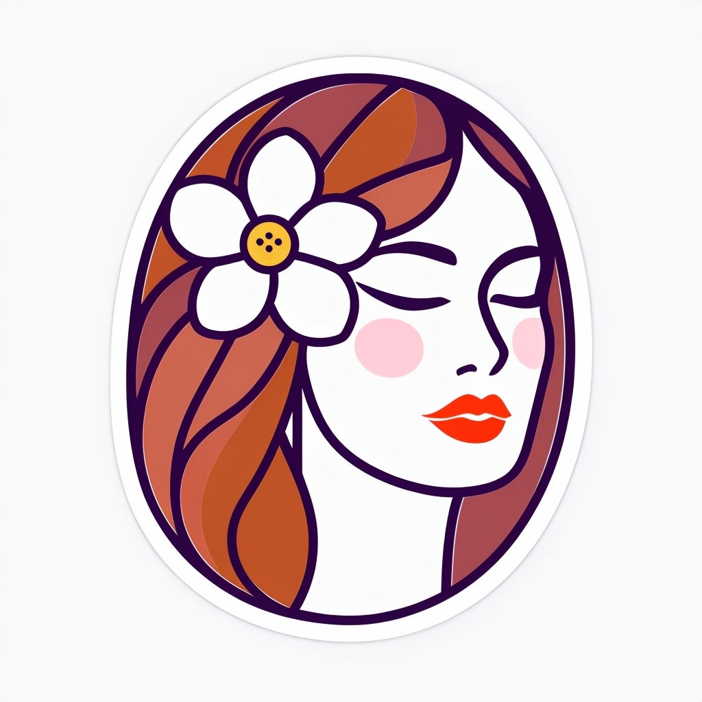 Minimalist Woman's Face Illustration with Flower Accent Sticker