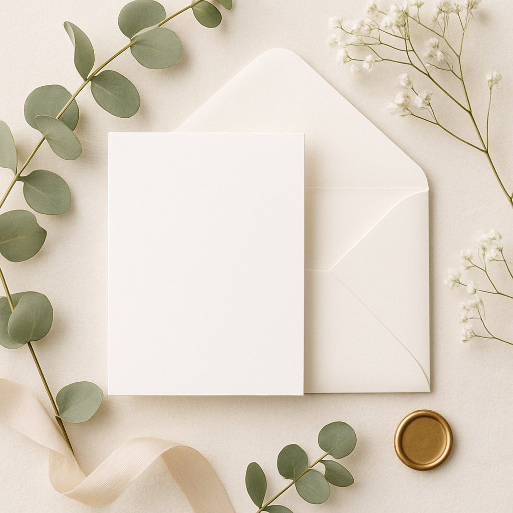Elegant Minimalist Still Life with Eucalyptus and Wax Seal Mockup