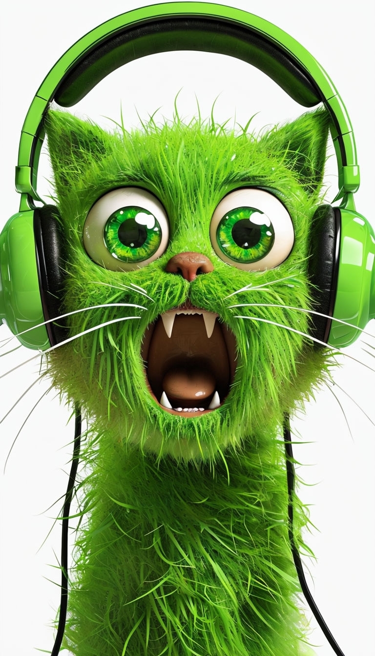 Vibrant Whimsical Cat with Headphones Digital Art Poster