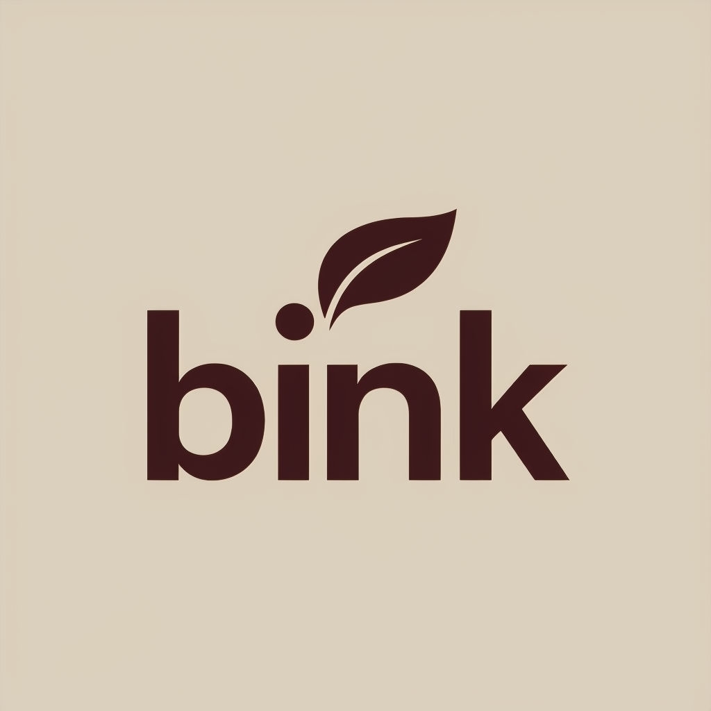 Minimalist Bink Logo with Leaf Element on Beige Background Logo
