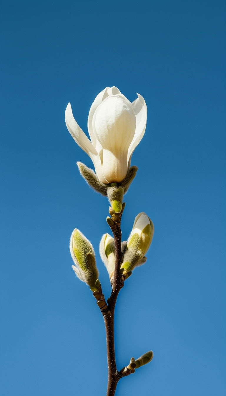 Elegant Minimalist Magnolia Branch on Sky Blue Background Mobile Wallpaper