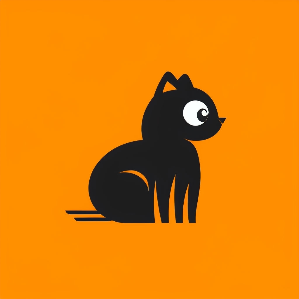 Stylish Minimalist Black Cat Logo on Vibrant Orange Background