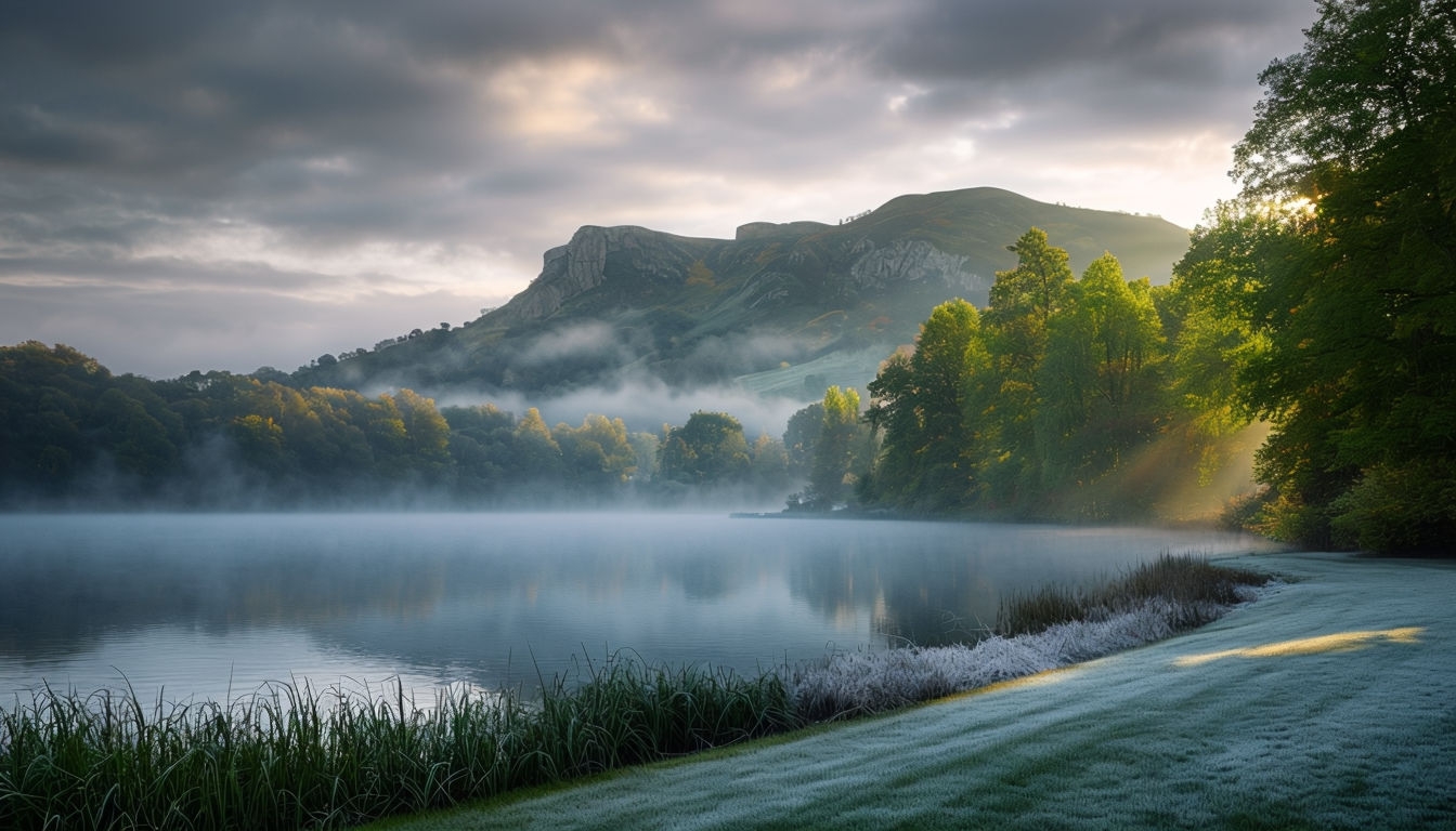 Tranquil Lakeside Morning Landscape for Virtual Backgrounds