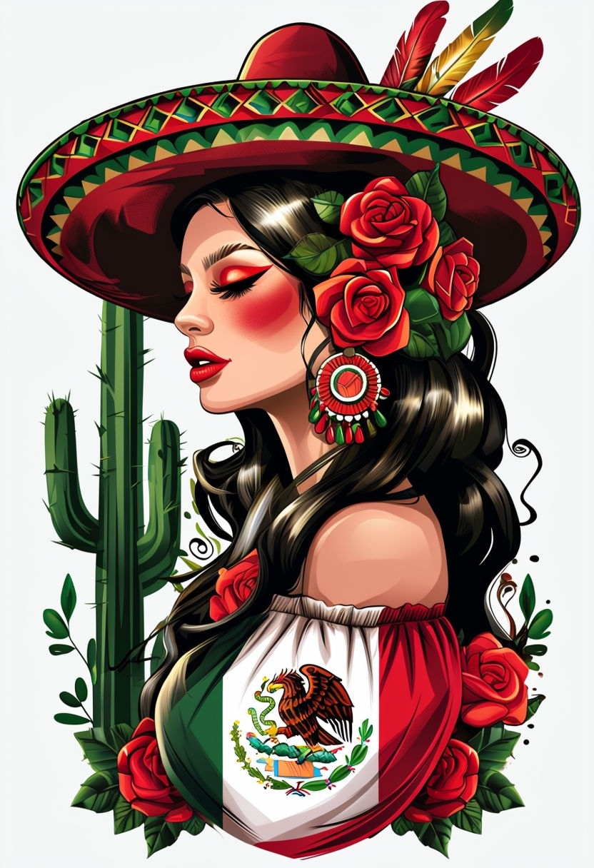 Vibrant Mexican Cultural Woman with Roses T-Shirt