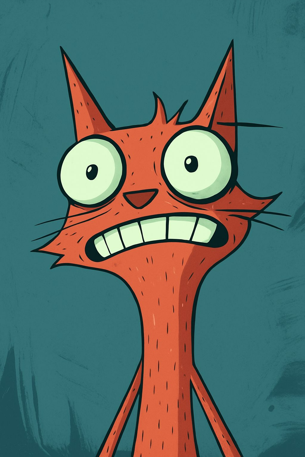 Shocked Orange-Red Cartoon Cat with Exaggerated Expression T-shirt