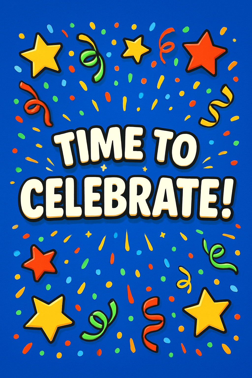 Vibrant Cartoon 'Time to Celebrate!' Design for Invitations Cards & Invites