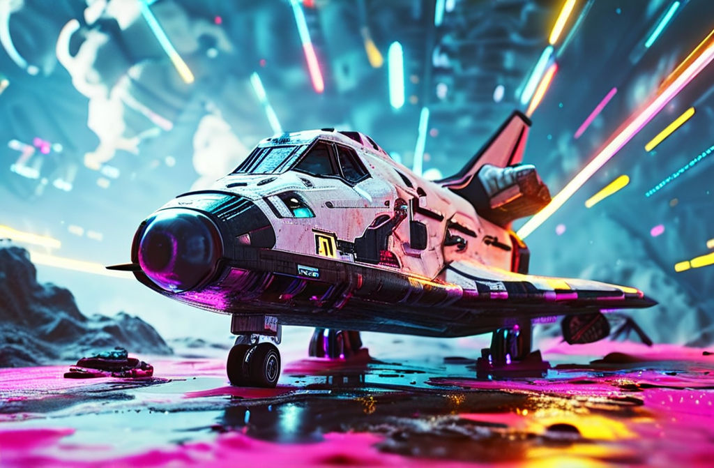 Synthwave-inspired space shuttle Challenger reimagined as an... by guy ...