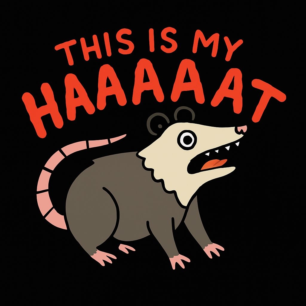 Playful Cartoon Possum with Hat and Bold Text Illustration Sticker