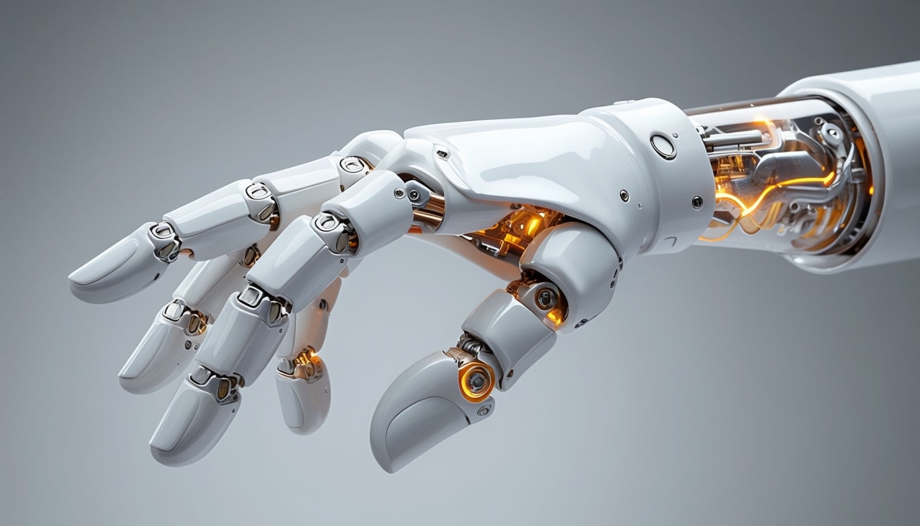 Futuristic Robotic Hand Illustration with Glowing Lights Virtual Backgrounds
