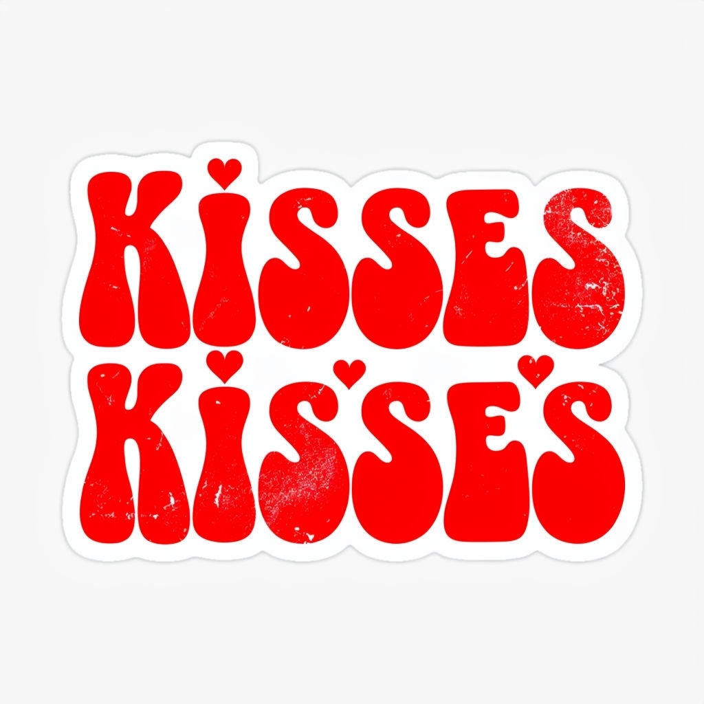 Playful Kisses Typography Sticker with Hearts Design