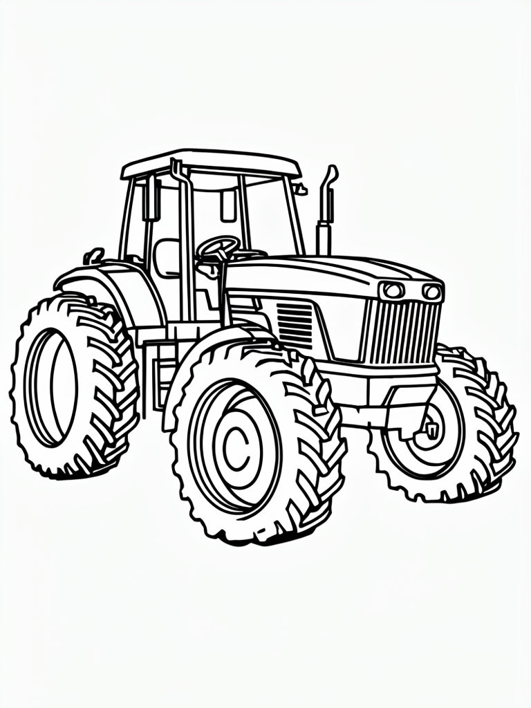 Bold Black Line Art Tractor Coloring Page for Kids and Adults Coloring Book Pages