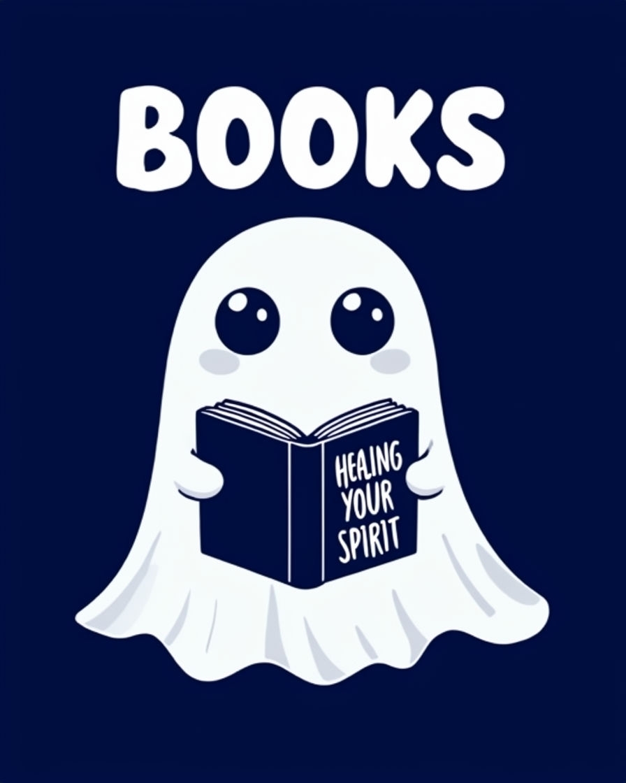 Cute Cartoon Ghost Reading Healing Your Spirit Book T-Shirt