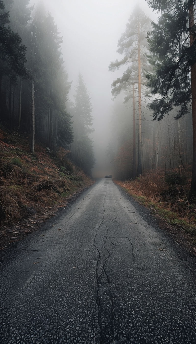 Serene Foggy Forest Pathway Landscape Mobile Wallpaper