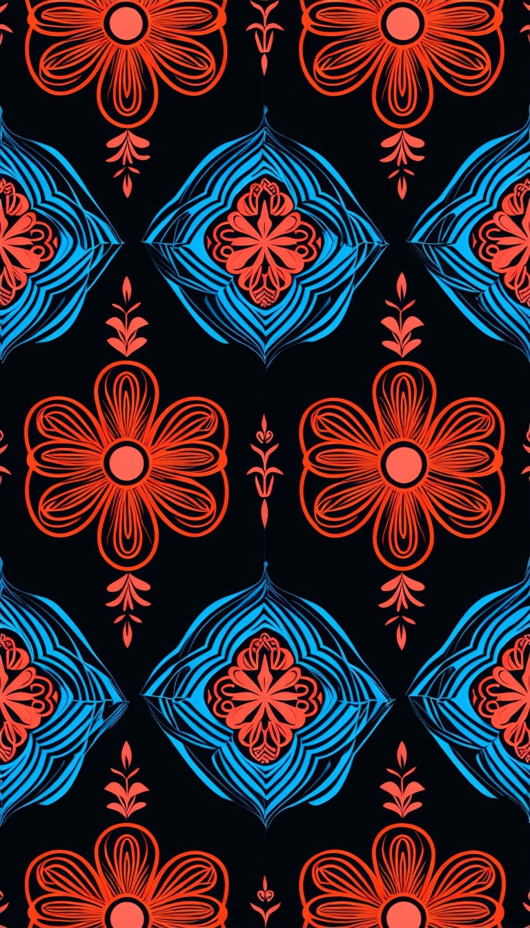 Vibrant Geometric Flower Pattern on Black Background Phone Case Cover