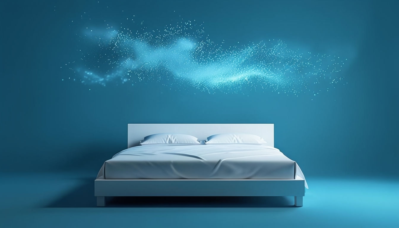 Serene Minimalist Bed with Ethereal Mist Background Design Virtual Backgrounds