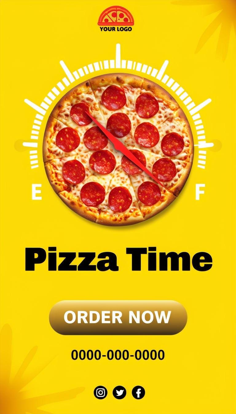 Vibrant Pizza Time Fuel Gauge Promotional Poster Design Ads