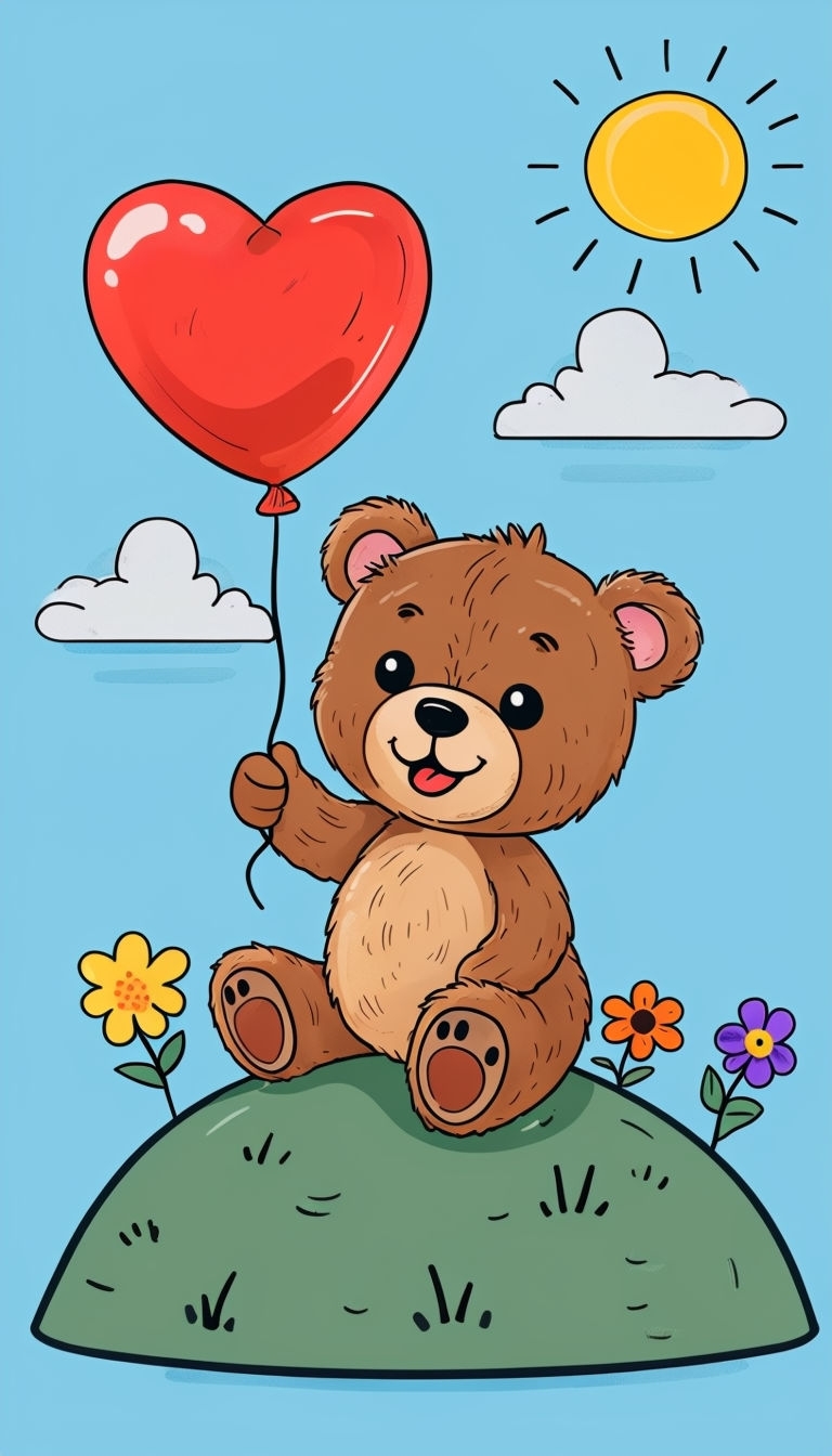 Cheerful Cartoon Teddy Bear with Heart Balloon Phone Case Cover