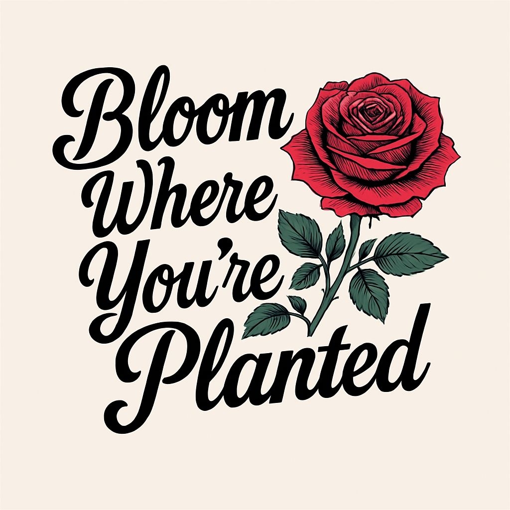 Bloom Where You're Planted Vintage Rose Inspirational T-Shirt