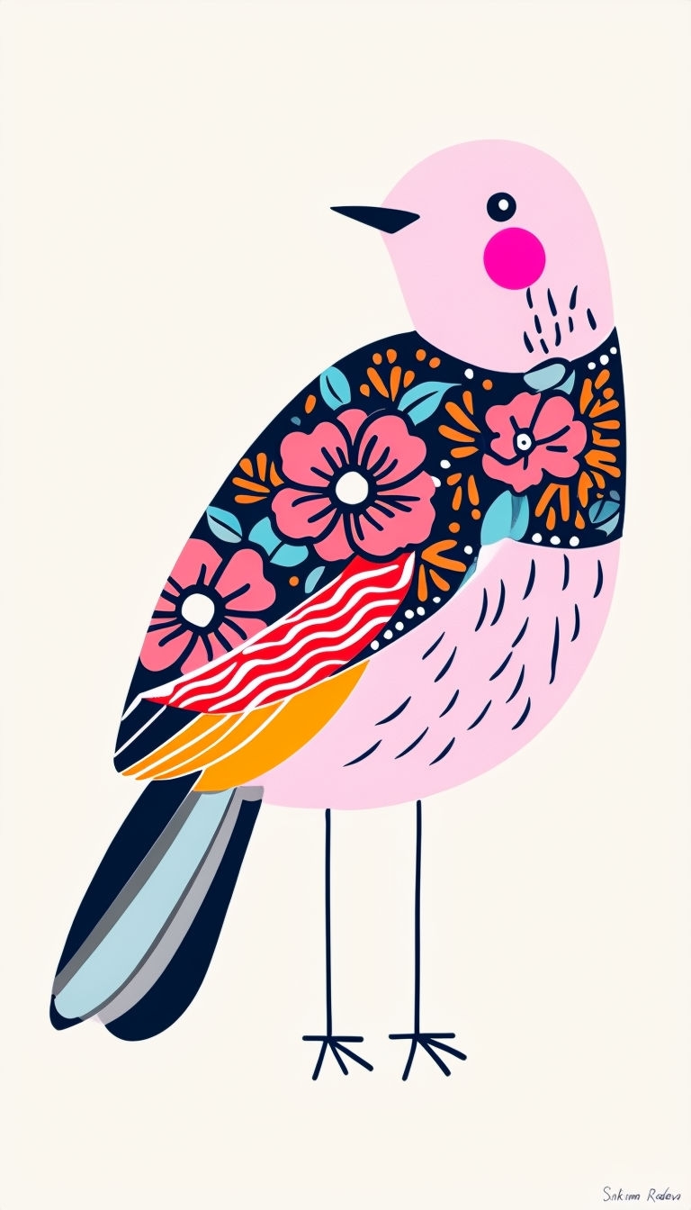 Whimsical Pastel Bird Floral Illustration Phone Case Cover