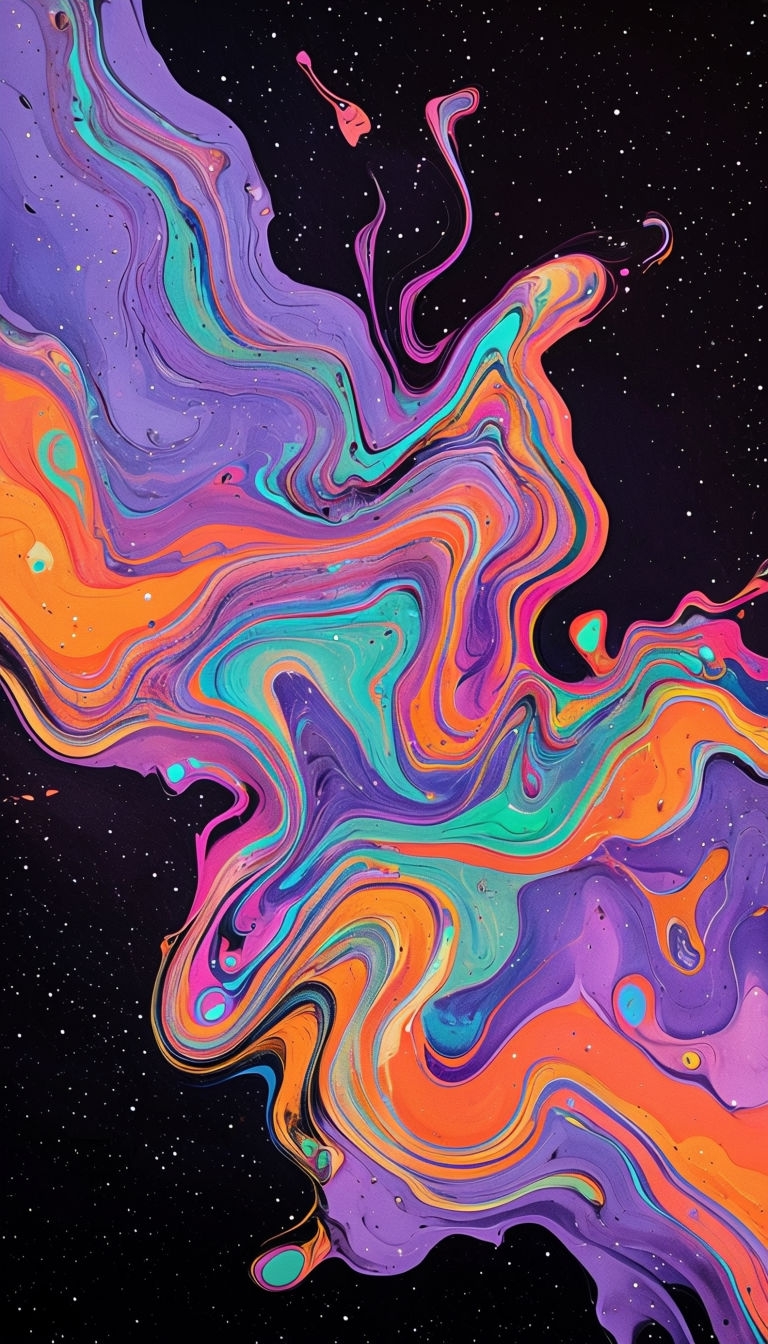Vibrant Abstract Fluid Patterns with Cosmic Elements Mobile Wallpaper