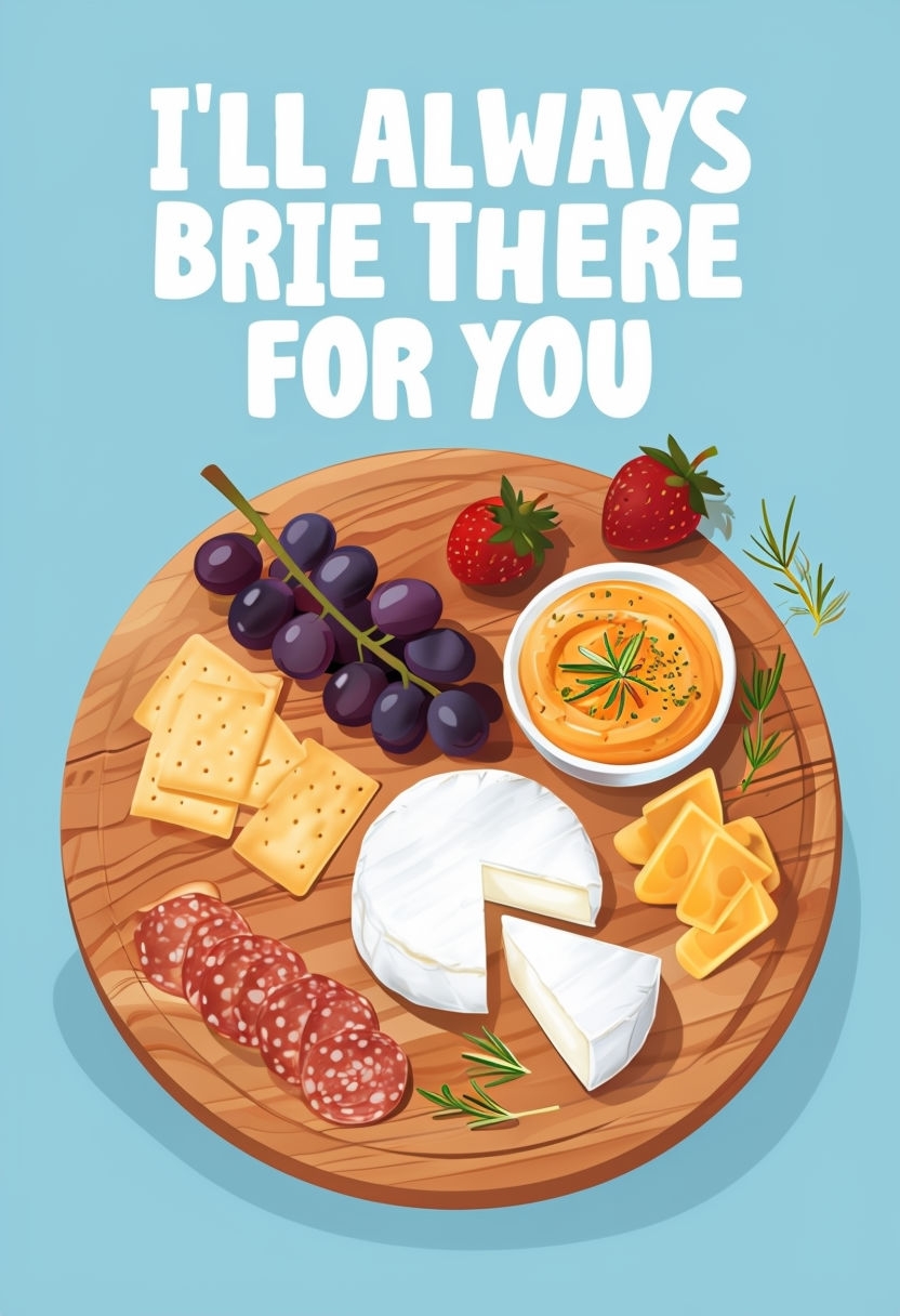 Charming Brie Board Illustration with Playful Text Poster